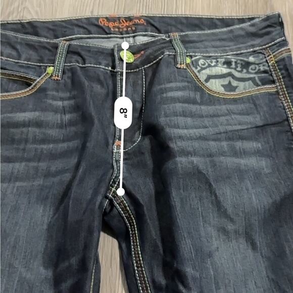 Pepe Jeans Dark Wash Rose Rhinestone Embellished Pockets Bootcut Jeans Size 31 - Picture 11 of 12